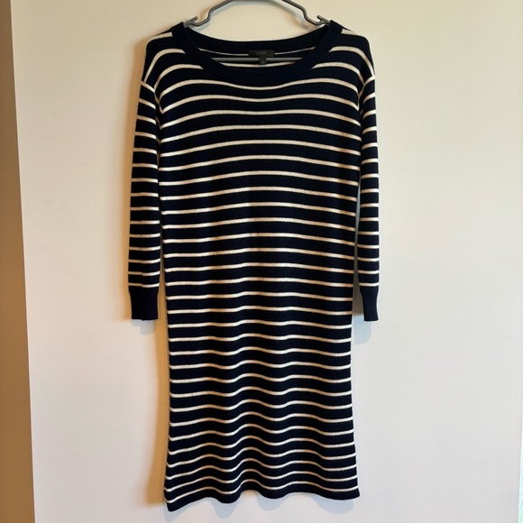 J. Crew Navy Blue Striped 100% Merino Wool Sweater Dress XS Preppy Nautical - Picture 3 of 8